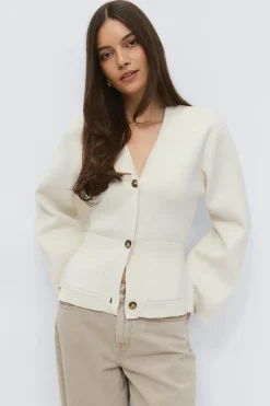 Gina Tricot Knitted cotton cardigan Hvit Discount