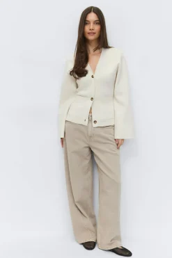Gina Tricot Knitted cotton cardigan Hvit Discount