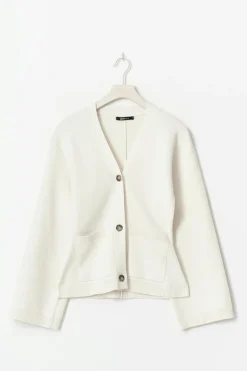 Gina Tricot Knitted cotton cardigan Hvit Discount