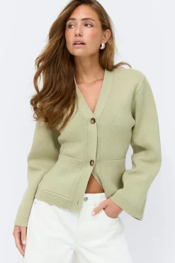 Gina Tricot Knitted cotton cardigan Grønn Discount