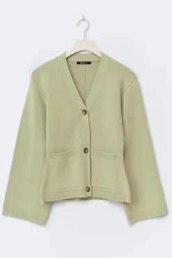 Gina Tricot Knitted cotton cardigan Grønn Discount