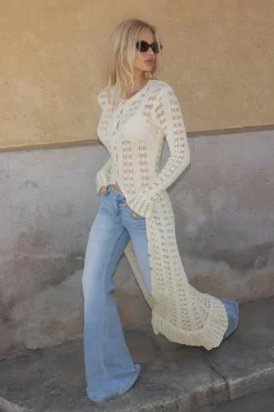 Gina Tricot Knitted crochet dre Hvit Outlet