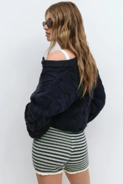 Gina Tricot Knitted crochet hort Blå Online
