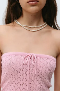 Gina Tricot Knitted crochet tube top Rosa Clearance