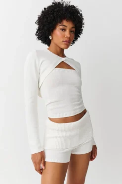 Gina Tricot Knitted foded down hort Hvit