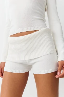 Gina Tricot Knitted foded down hort Hvit