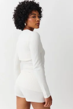 Gina Tricot Knitted foded down hort Hvit