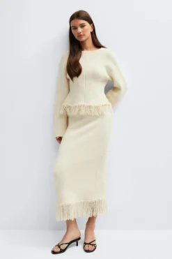 Gina Tricot Knitted fringe kirt Hvit Best