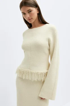 Gina Tricot Knitted fringe weater Hvit Sale