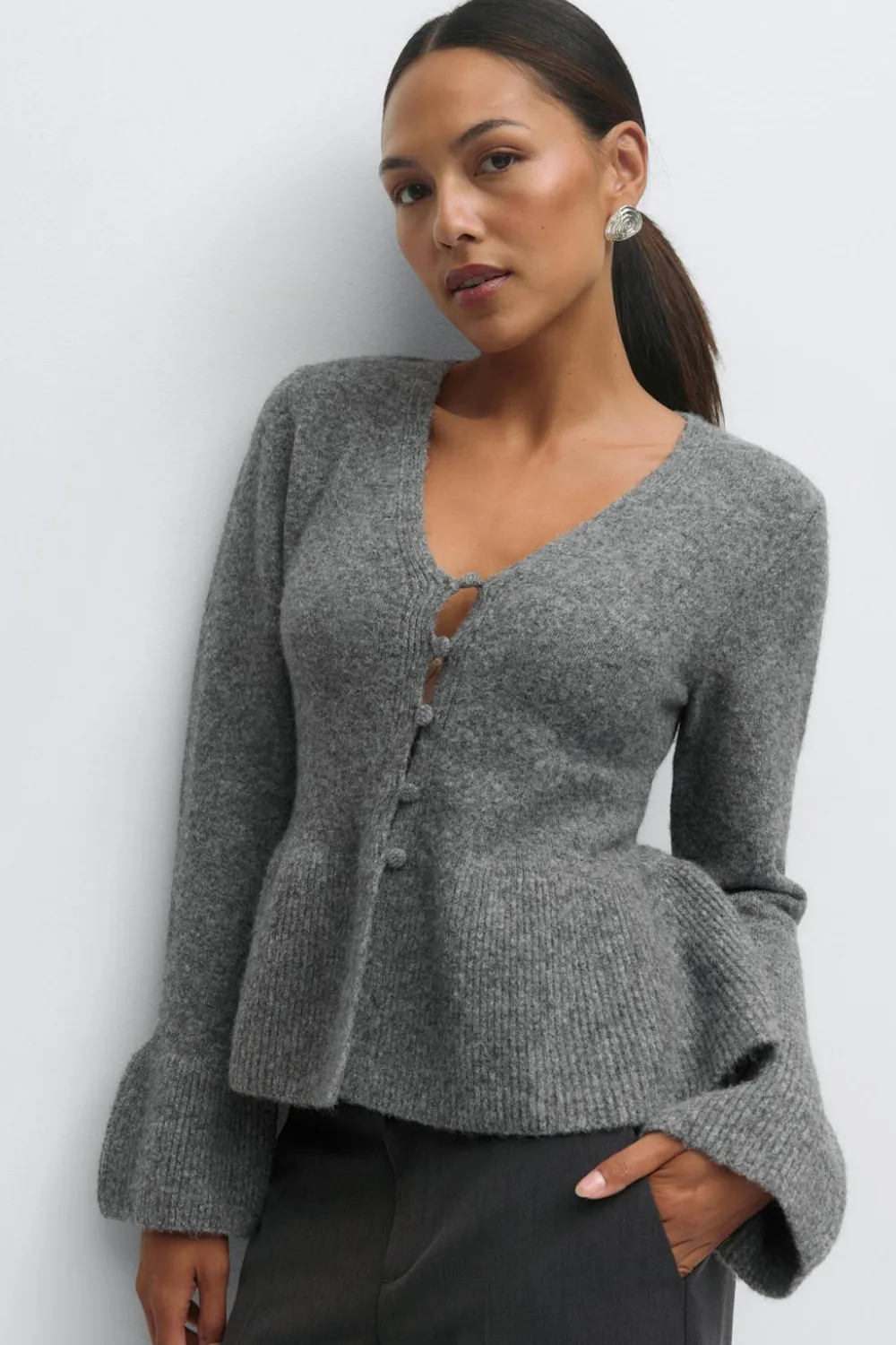 Gina Tricot Knitted pepu cardigan Grå Clearance