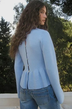 Gina Tricot Knitted pepu top Blå