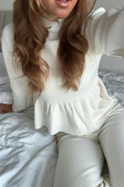 Gina Tricot Knitted pepu top Hvit Clearance