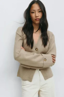 Gina Tricot Knitted cuptured cardigan Beige Hot