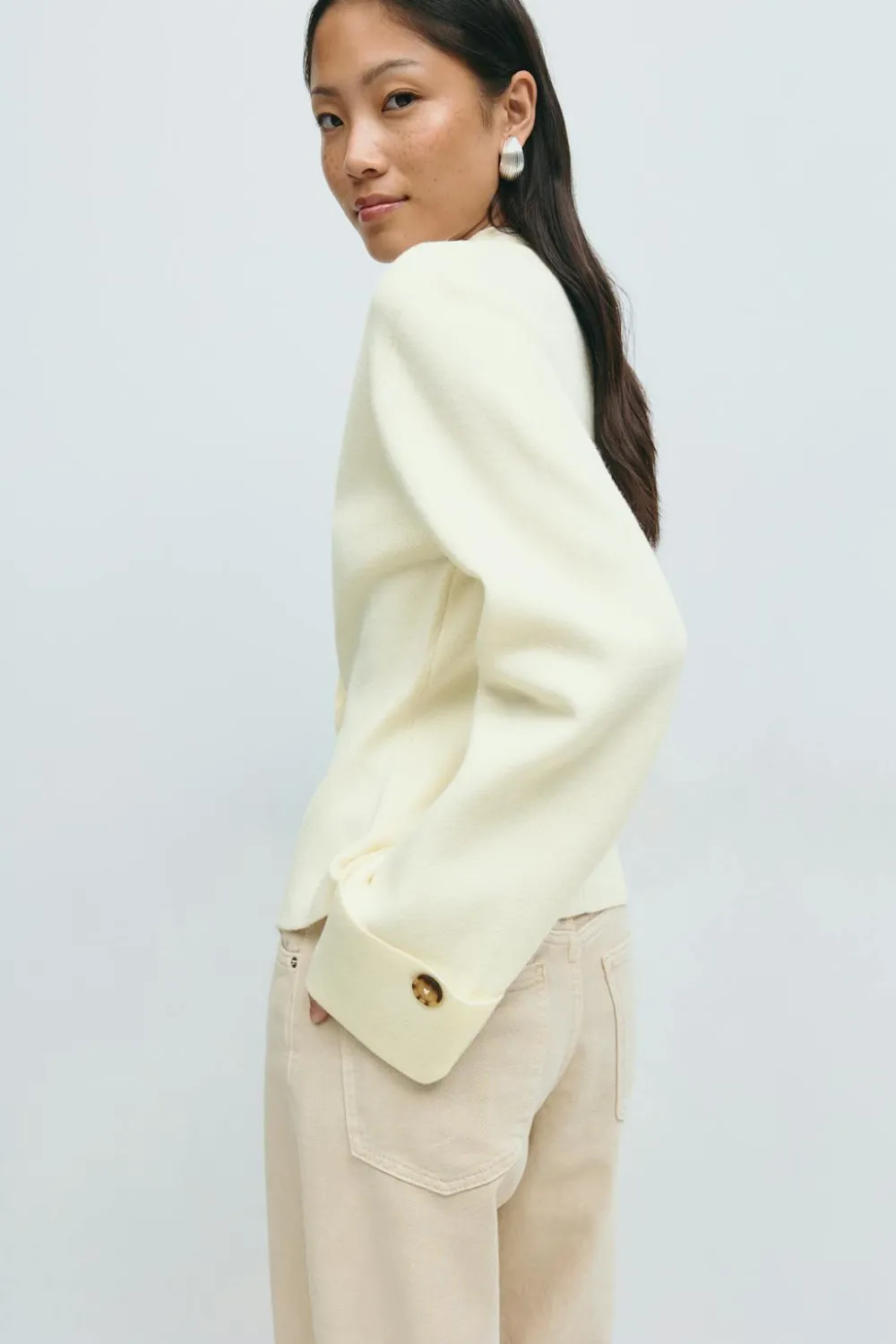Gina Tricot Knitted cuptured cardigan Hvit Clearance