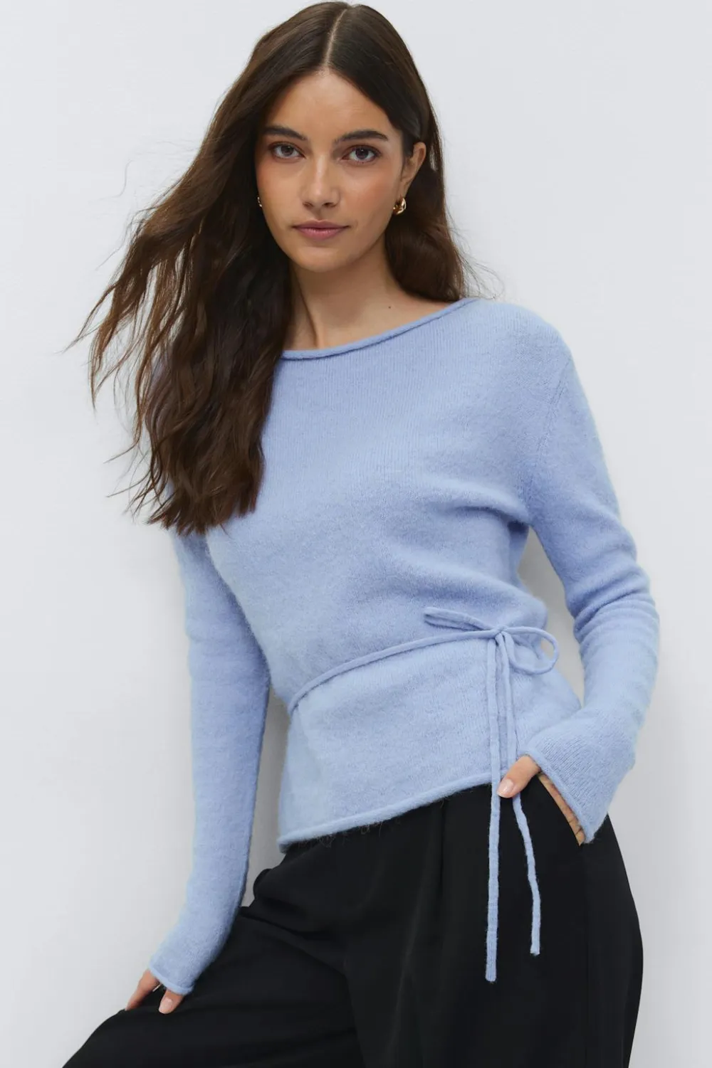 Gina Tricot Knitted tie top Blå