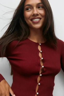 Gina Tricot Knitted top Rød Discount