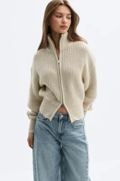 Gina Tricot Knitted zip cardigan Beige Online