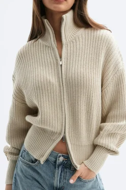 Gina Tricot Knitted zip cardigan Beige Online
