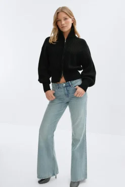 Gina Tricot Knitted zip cardigan Svart Online