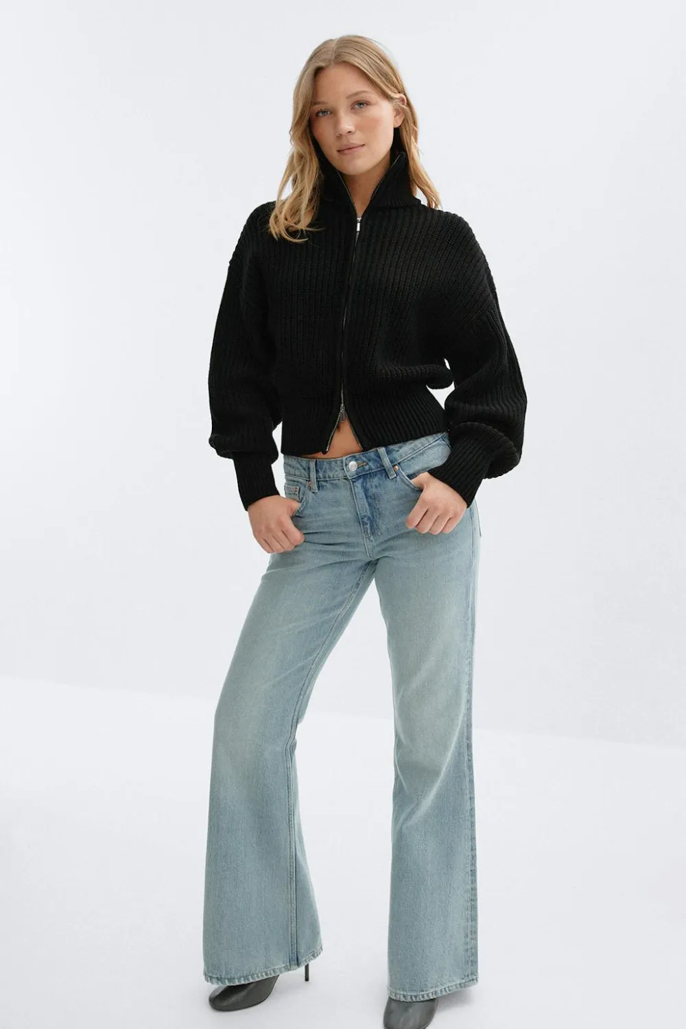 Gina Tricot Knitted zip cardigan Svart Online
