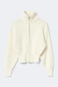 Gina Tricot Knitted zip cardigan Hvit Outlet