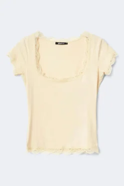 Gina Tricot ace detai coop neck top Gul Clearance