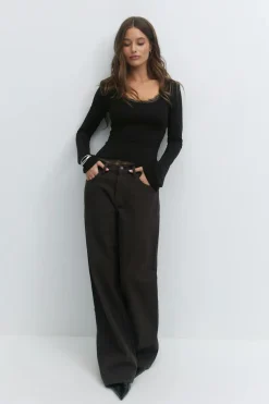 Gina Tricot ace detai coop neck top Svart Online