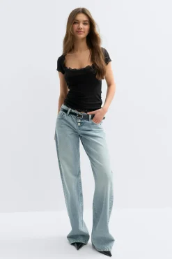 Gina Tricot ace detai coop neck top Svart New