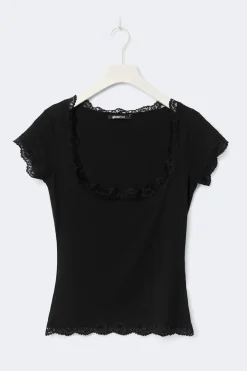 Gina Tricot ace detai coop neck top Svart New