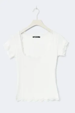 Gina Tricot ace detai coop neck top Hvit Discount