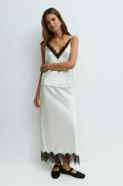 Gina Tricot Lace midi skirt Hvit Clearance