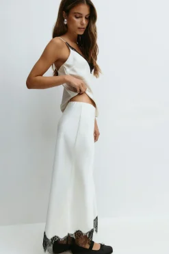 Gina Tricot Lace midi skirt Hvit Clearance
