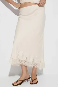 Gina Tricot Lace satin midi skirt Hvit Discount