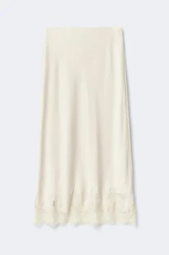 Gina Tricot Lace satin midi skirt Hvit Discount