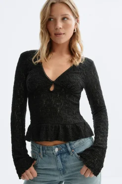 Gina Tricot ace v-neck top Svart Hot
