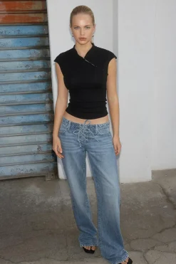 Gina Tricot Lacing jeans Blå Sale