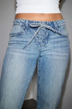Gina Tricot Lacing jeans Blå Sale