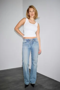 Gina Tricot Lacing jeans Blå Sale