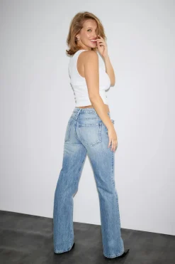 Gina Tricot Lacing jeans Blå Sale