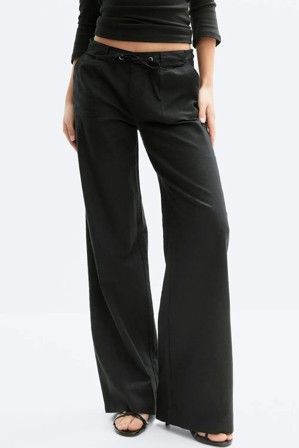 Gina Tricot Linen blend trousers Svart Outlet