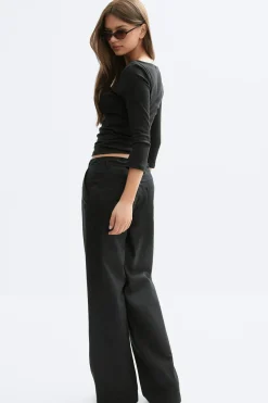 Gina Tricot Linen blend trousers Svart Outlet