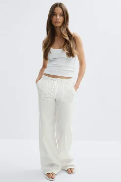 Gina Tricot Linen blend trousers Hvit Discount