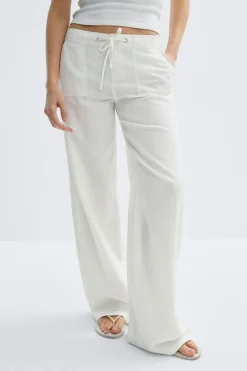 Gina Tricot Linen blend trousers Hvit Discount