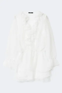 Gina Tricot Long sleeve frill mini dress Hvit New