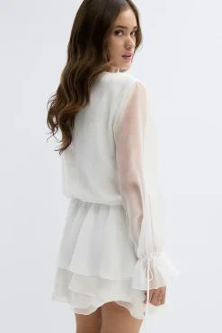 Gina Tricot Long sleeve frill mini dress Hvit New