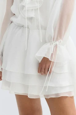 Gina Tricot Long sleeve frill mini dress Hvit New