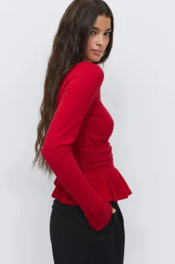 Gina Tricot ong eeve pepu top Rød Hot
