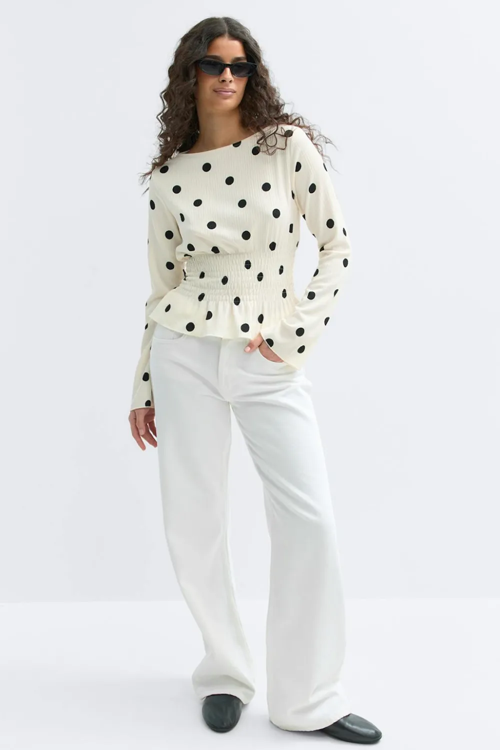 Gina Tricot ong eeve ock top Svart New