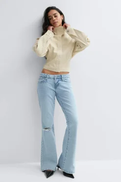 Gina Tricot Low full length flare jeans Blå Outlet