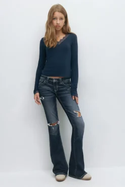 Gina Tricot Low rise flare jeans Blå Sale